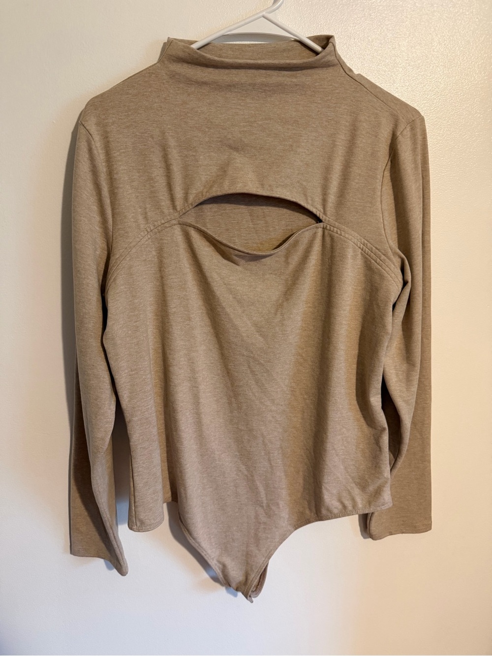 Express Tan Body Contour Mock Neck Long Sleeve Cutout Bodysuit